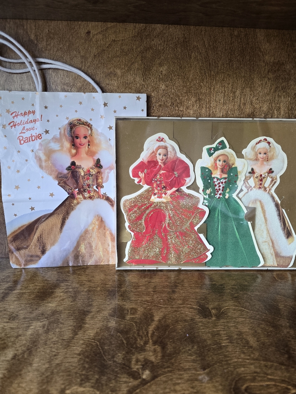 Lot of Vintage 1995 Hallmark Mattel Holiday Barbie Greeting Cards + Gift Bag NEW